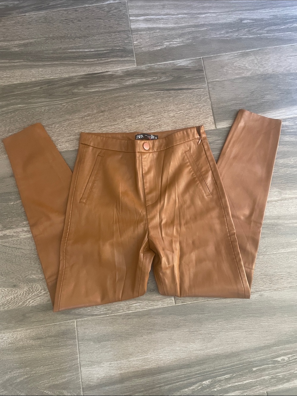 Zara women’s Faux Leather Pants - Tan